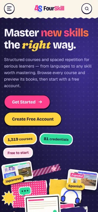 FourSkill home page on a phone