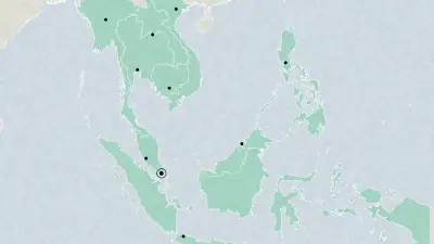 Illustration: a map of Southeast Asia with its eleven countries tinted green and their capitals marked.