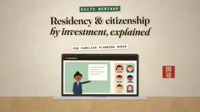 Kaitu webinar card: a paper-doll presenter on a laptop screen with the audience